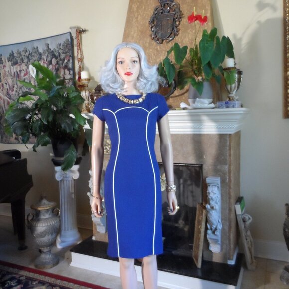 Moschino CheapandChic Light Blue Tweed Sheath Dress w/White Pipping Size 10 - Picture 2 of 16